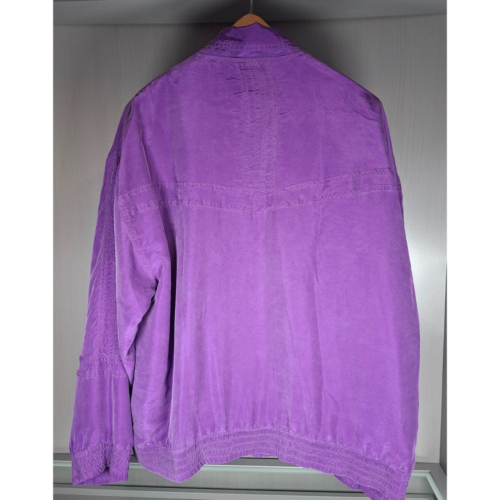 Oleg Cassini Silks Vintage 100% Silk Bomber Jacket Purple Mens Medium Retro 80s - Picture 2 of 7